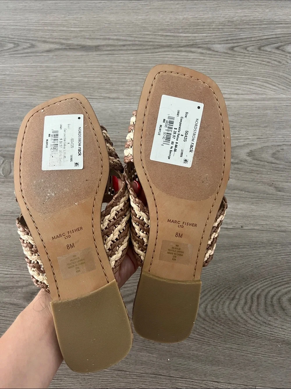 Marc Fisher Braided Crossband Slide Sandals in Tan and Cream